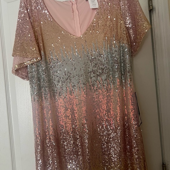 B. Darlin Trendy Plus Size Sequined Flutter-Sleeve Dress - Light - Picture 7 of 9
